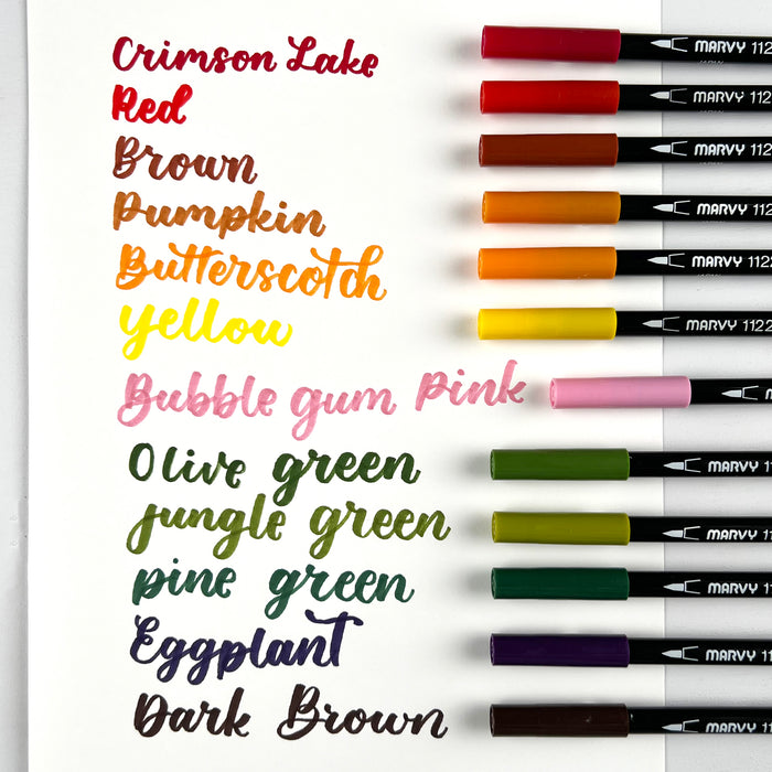 LE PLUME II 12 PIECE GARDEN SET colors crimson lake, red, brown, pumpkin, butterscotch, yellow, bubblegum pink, olive green, jungle green, pine green, eggplant, and dark brown