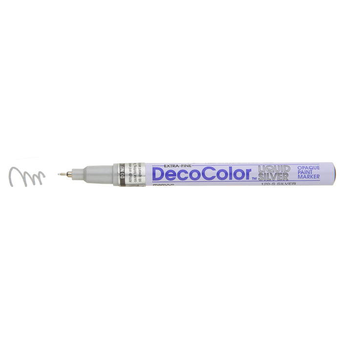 DECOCOLOR® LIQUID SILVER PAINT MARKER EXTRA FINE with color squiggle at the tip