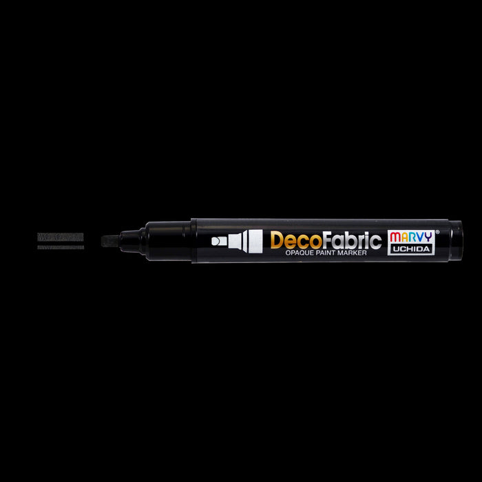 Decofabric marker black with cap off and color lines at tip with black background