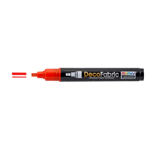 Decofabric marker red with cap off and color lines at tip