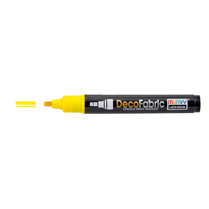 Decofabric marker yellow with cap off and color lines at tip