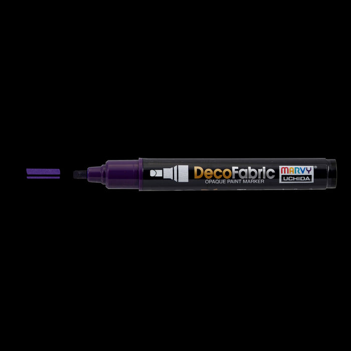 Decofabric marker violet with cap off and color lines at tip with black background