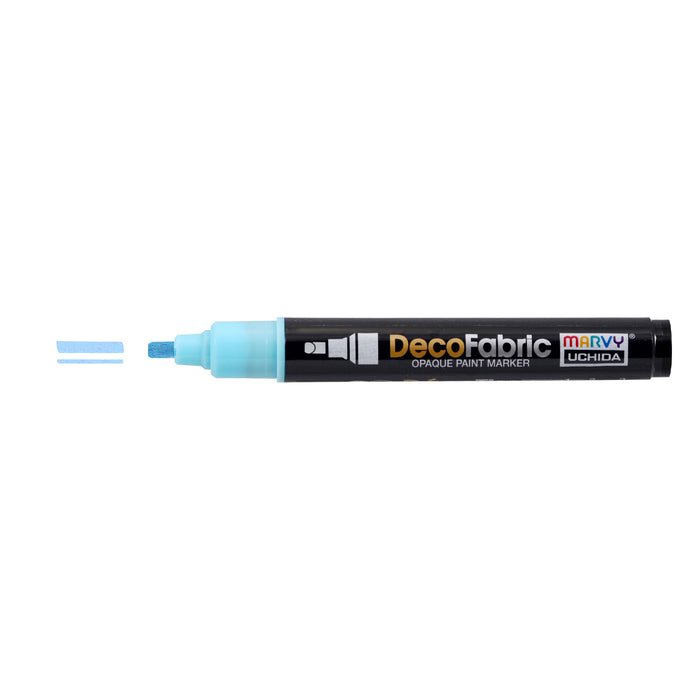 Decofabric marker fluorescent blue with cap off and a color line at tip