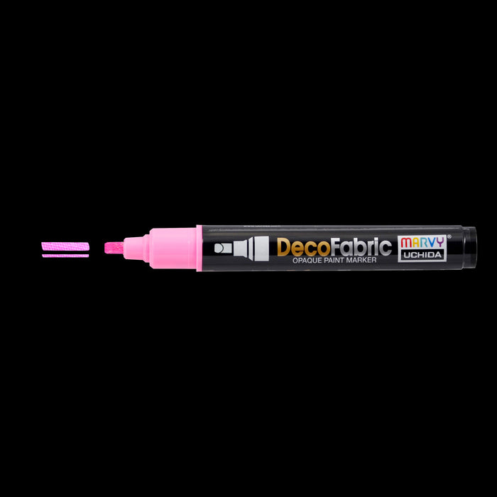 Decofabric fluorescent pink with cap off and color line at tip with black background
