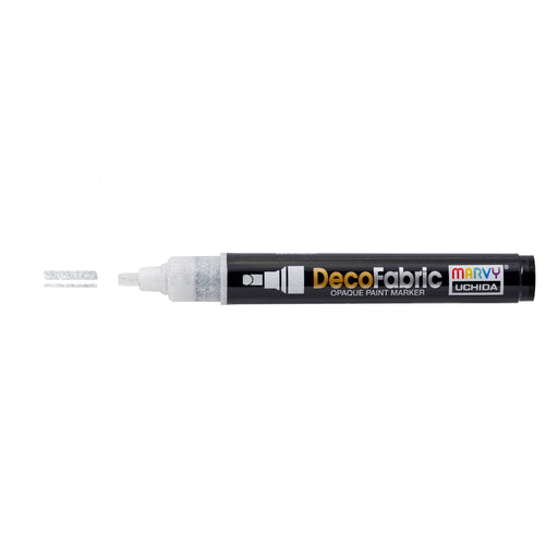 Decofabric glitter marker white with cap off and color lines at tip