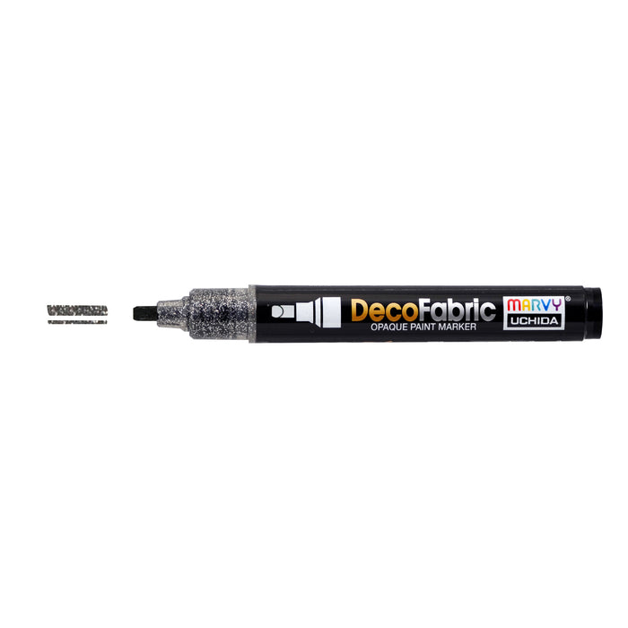Decofabric glitter marker black with cap off and color lines at tip