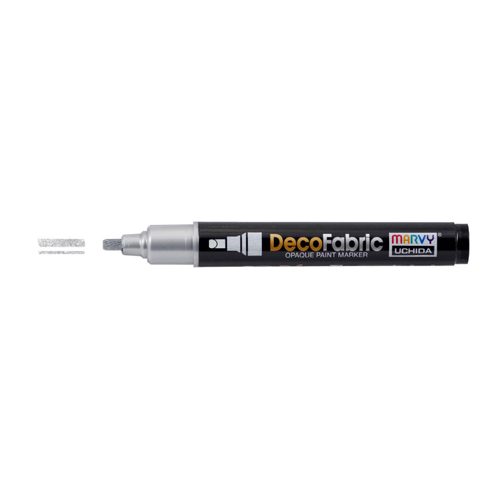 Decofabric silver marker with cap off and color lines at tip