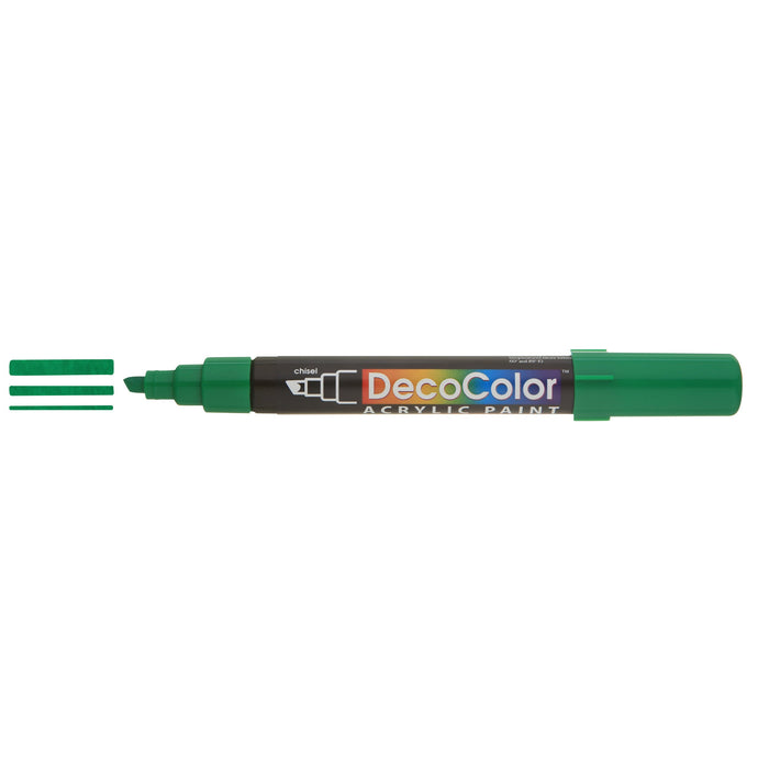 Shoe decor decocolor acrylic green with three line marks next to tip.