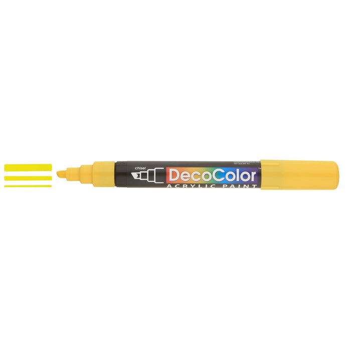 Shoe decor decocolor acrylic yellow with three line marks next to tip.