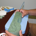 cutting foam with pattern drawn on foam