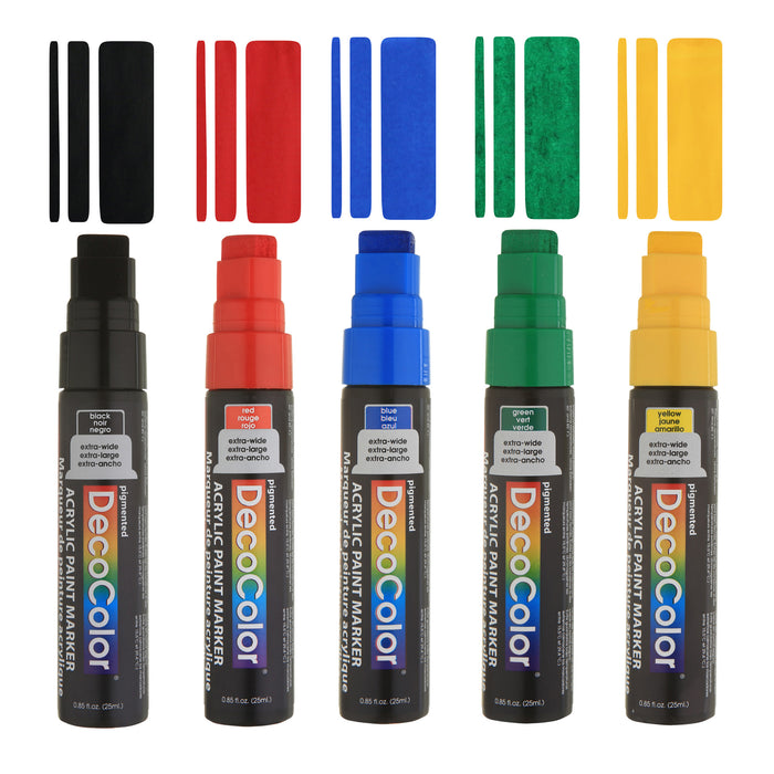 DECOCOLOR ACRYLIC JUMBO PAINT MARKERS black, red, blue green, and yellow