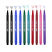 Le pen with color squiggles at tip with black, blue, green, teal, red, burgundy, pink and violet