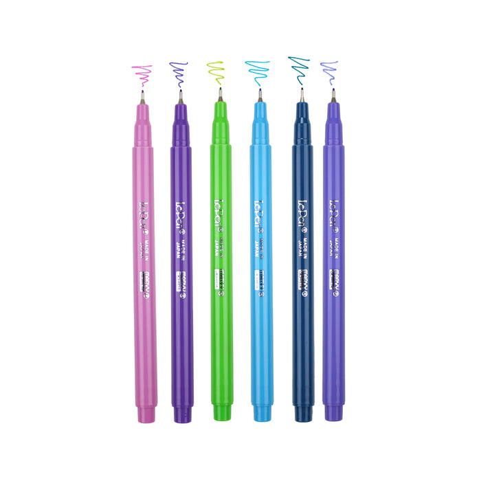 Le pen with color squiggle at tip with pink, lavender, light green, light blue oriental blue and amethyst.