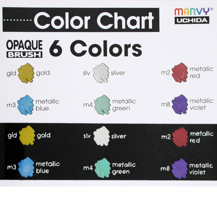MARVY UCHIDA OPAQUE BRUSH 6 PIECE SET color chart