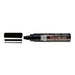 A black Jumbo Bistro chalk marker with 3 lines showing the various thickness.