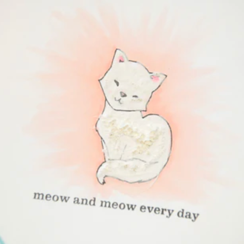 Card project with a cat showing the effects of the Snow marker.