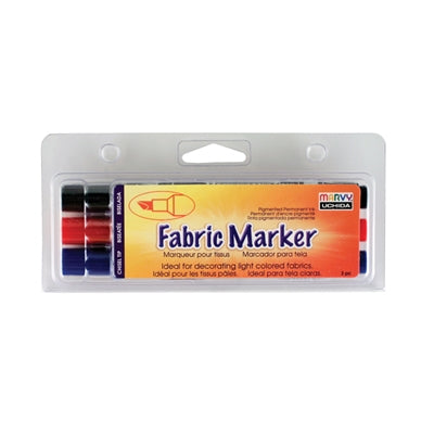 MARVY® FABRIC MARKER CHISEL TIP 3 piece set black, red, and blue - Marvy Uchida