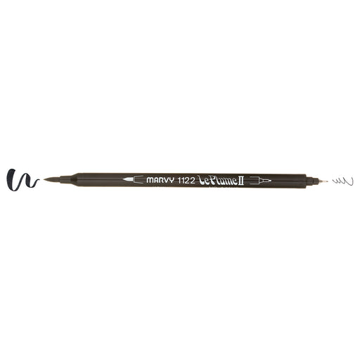 Le plume II marker sample with a brush tip on one end and a fine tip on the other.