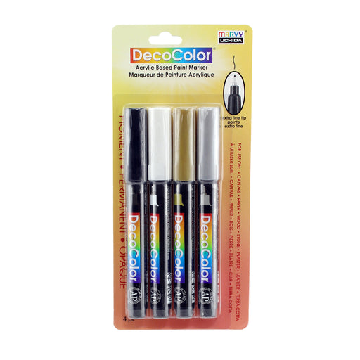 Decocolor Acrylic extra fine set with black, white, gold and silver