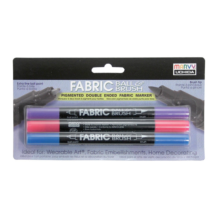 FABRIC BALL AND BRUSH 3 pack with fluorescent violet, fluorescent pink and fluorescent blue.