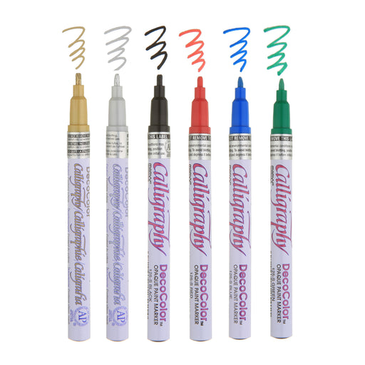 CALLIGRAPHY PAINT MARKER gold, silver, black, red, blue, and green.