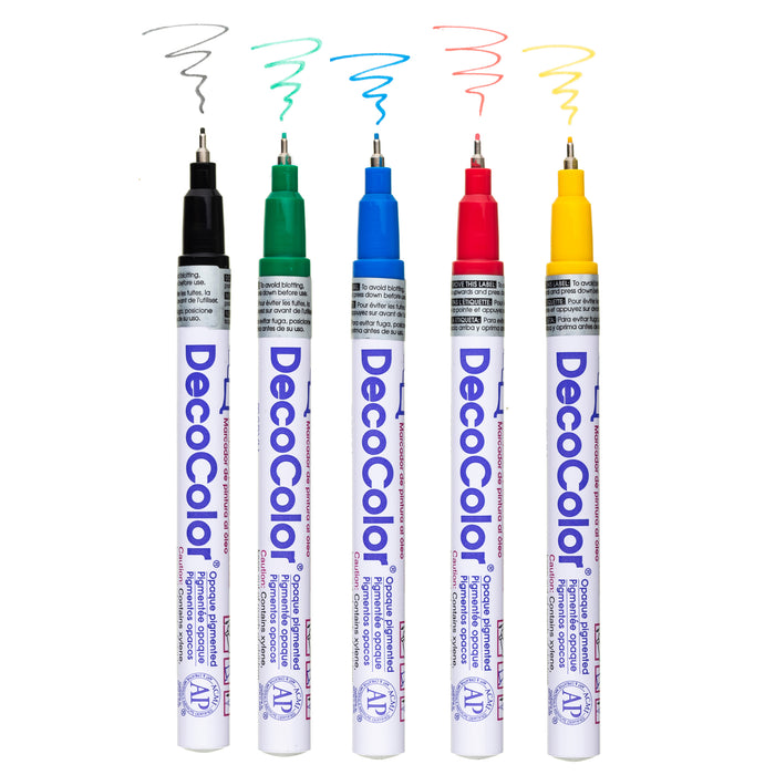 DECOCOLOR PAINT MARKER EXTRA FINE black, green, blue, red, and yellow