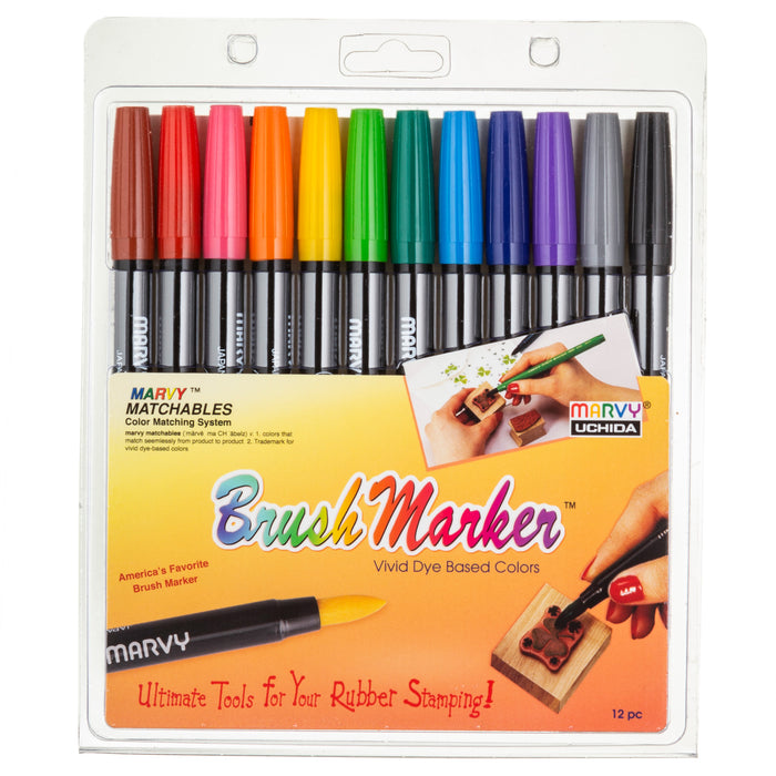 BRUSH MARKER - 12 PIECE PRIMARY SET A - Marvy Uchida