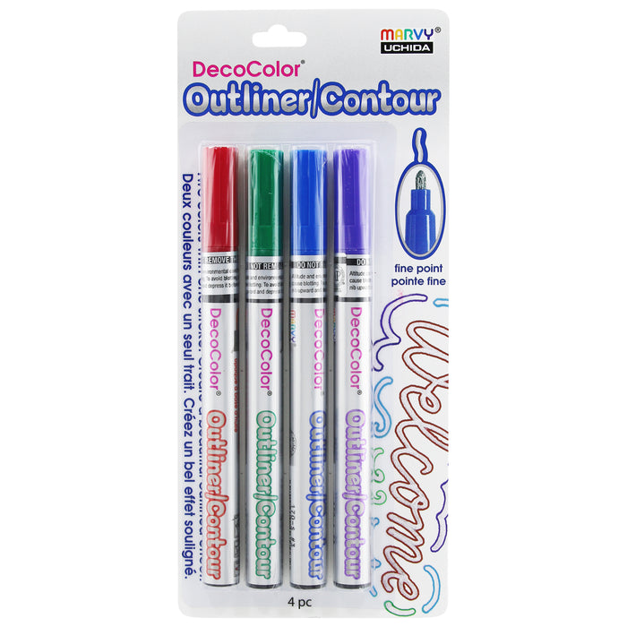 Decocolor outliner marker set with red, green, blue and violet