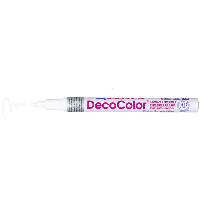 Decocolor Retro fine tip marker white with cap off and color squiggle at tip