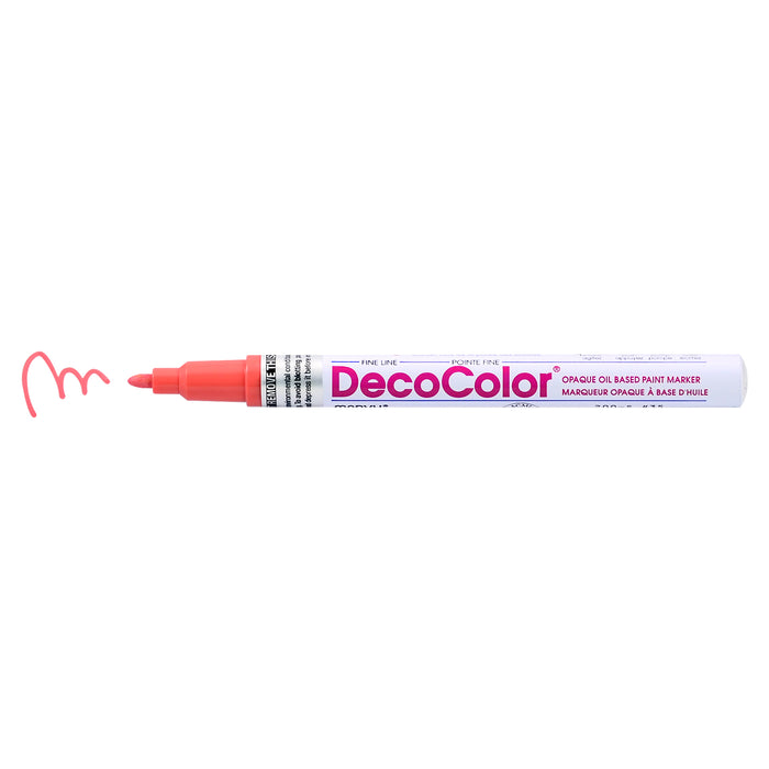 Decocolor Retro fine tip marker coral pink with cap off and color squiggle at tip
