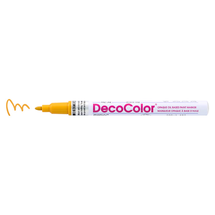 Decocolor Retro fine tip marker mustard with cap off and color squiggle at tip
