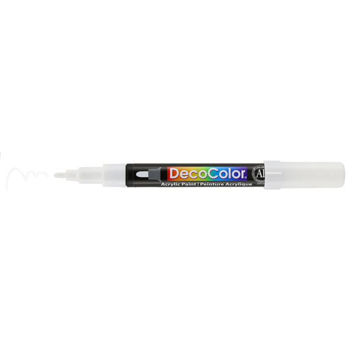Decocolor Acrylic fine tip white with cap off and squiggle at tip