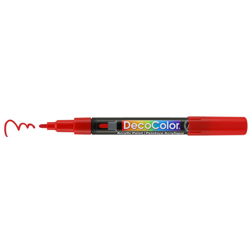 Decocolor Acrylic fine tip red with cap off and squiggle at tip