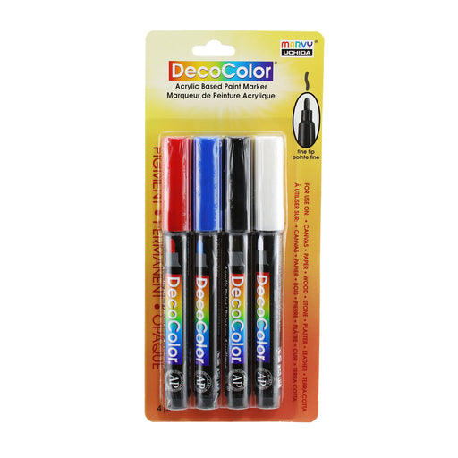 Decocolor Acrylic fine tip set with red, blue, black and white