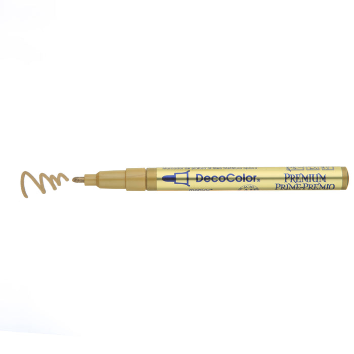 Decocolor premium fine tip gold marker showing color squiggle at the tip.
