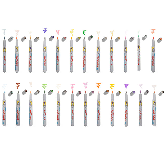 Le plume permanent pastel set with cap off and color squiggle at the tip.