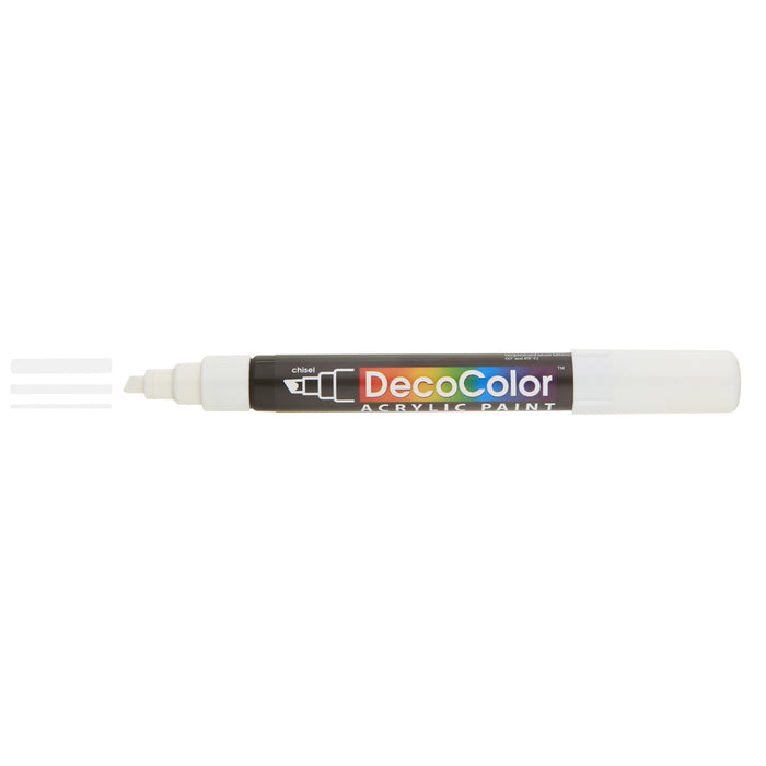 Decocolor acrylic marker white with cap off and color lines at tip