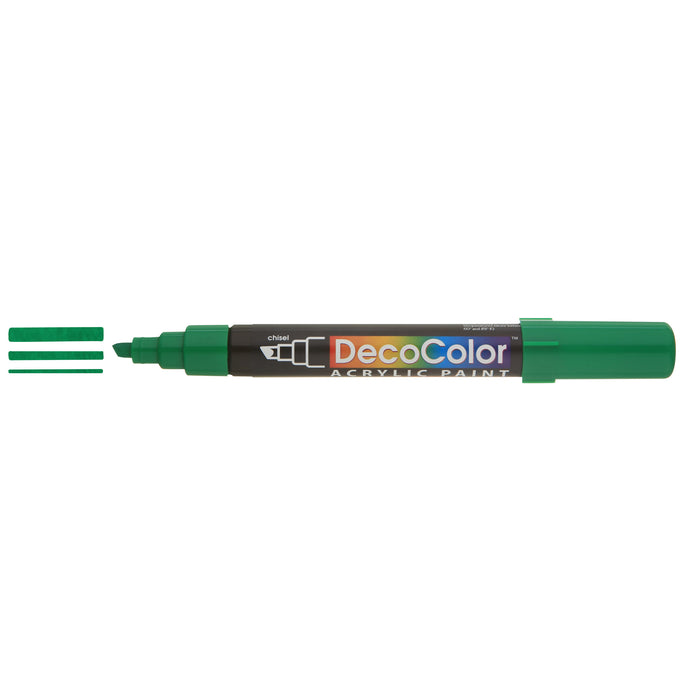 Decocolor acrylic marker green with cap off and color lines at tip