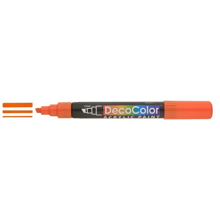 Decocolor acrylic marker orange with cap off and color lines at tip