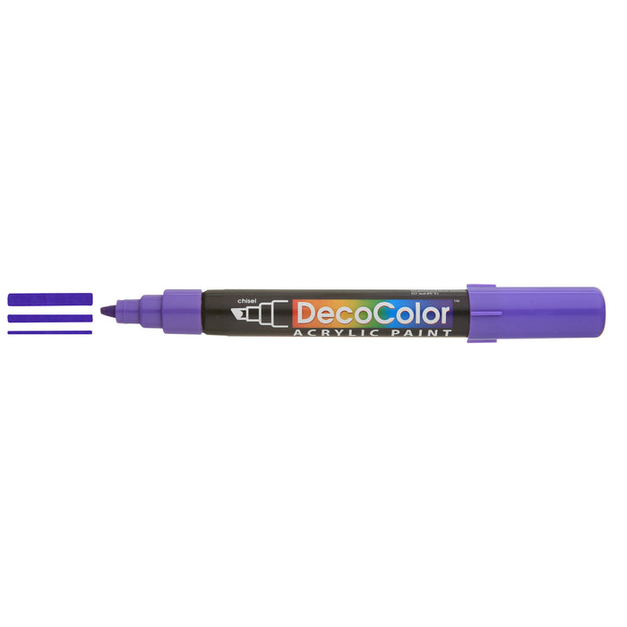 Decocolor acrylic marker violet with cap off and color lines at tip