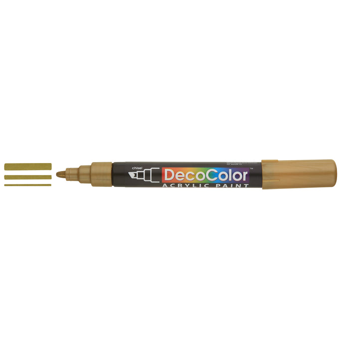 Decocolor acrylic marker gold with cap off and color lines at tip