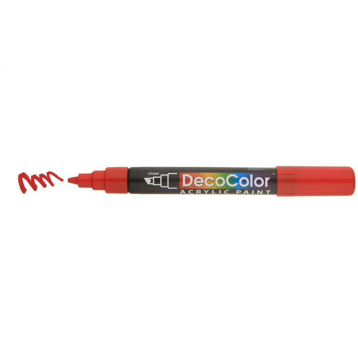 DECOCOLOR ACRYLIC red with cap off showing color squiggle at the tip.