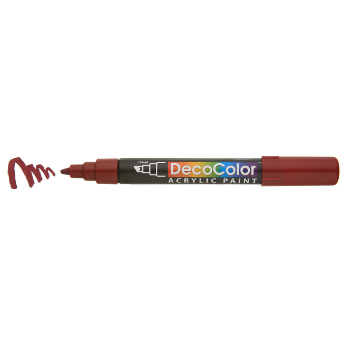 DECOCOLOR ACRYLIC English red with cap off showing color squiggle at the tip.