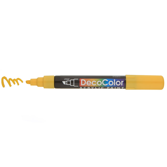 DECOCOLOR ACRYLIC yellow with cap off showing color squiggle at the tip.