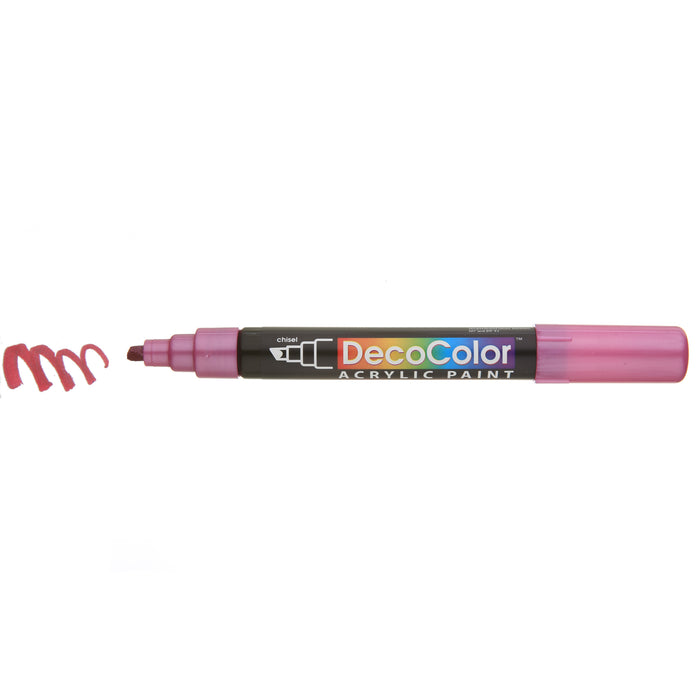 DECOCOLOR ACRYLIC metallic red with cap off showing color squiggle at the tip.