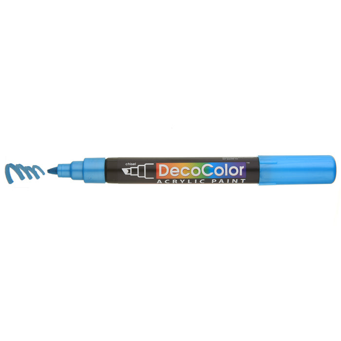 DECOCOLOR ACRYLIC metallic blue with cap off showing color squiggle at the tip.