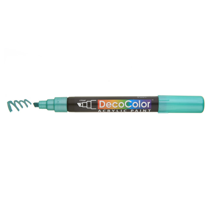 DECOCOLOR ACRYLIC metallic green with cap off showing color squiggle at the tip.