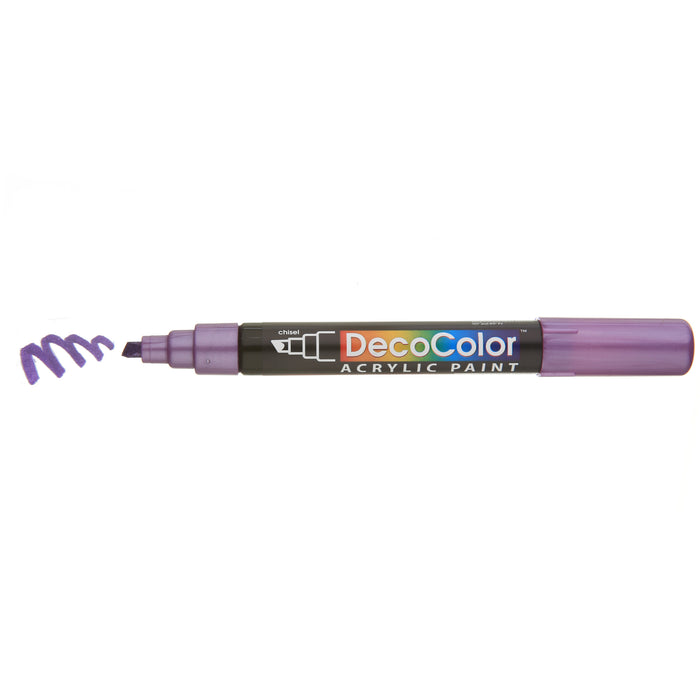 DECOCOLOR ACRYLIC metallic violet with cap off showing color squiggle at the tip.