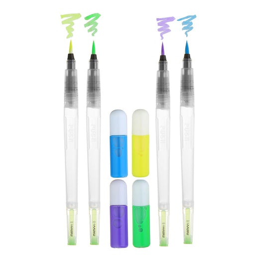 FABRI-INK FLUORESCENT SET - 4 brushes with fluorescent ink blue, yellow, violet and green.