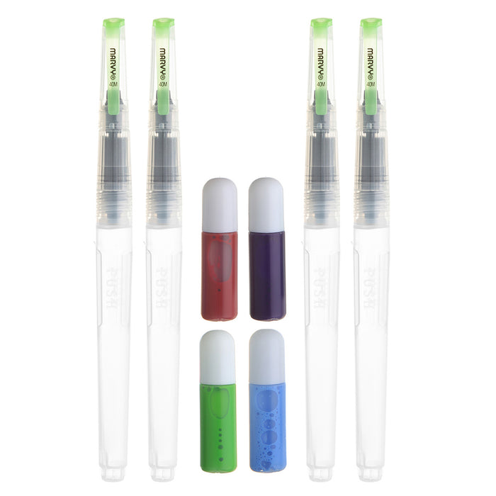 FABRI-INK FLORAL SET with 4 brushes and inks violet, light green, salvia blue, and scarlet